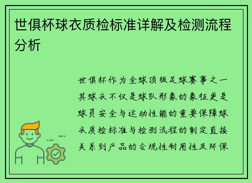 世俱杯球衣质检标准详解及检测流程分析