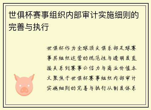 世俱杯赛事组织内部审计实施细则的完善与执行